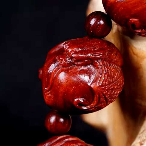 精雕手工雕刻印度小叶紫檀福寿20mm手串贵族气质