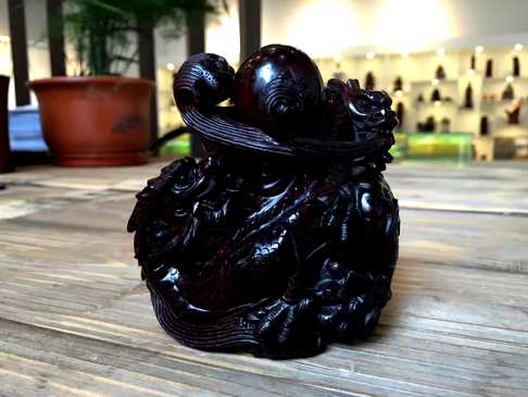 【双龙戏珠】印度小叶紫檀摆件高密野生林老料自然包浆料子细腻雕