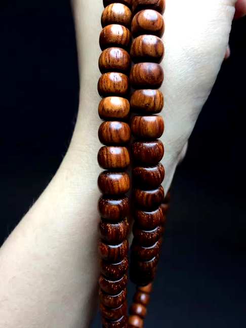 越南黄花梨手链藏式桶珠108颗6*8mm高密度油梨老料纹理清晰