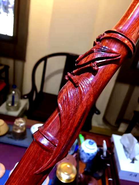 【知足常乐】手杖～印度小叶紫檀野生林高密高油纯手工精雕一木而