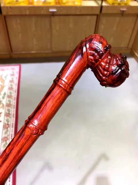 印度小叶紫檀手杖也叫寿杖/权杖火焰纹老料整木雕刻无拼接重358g