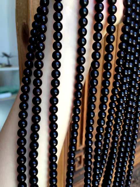 自然包浆黑珍珠小叶紫檀6mm108颗野生林老料细棕眼带金星完美品相