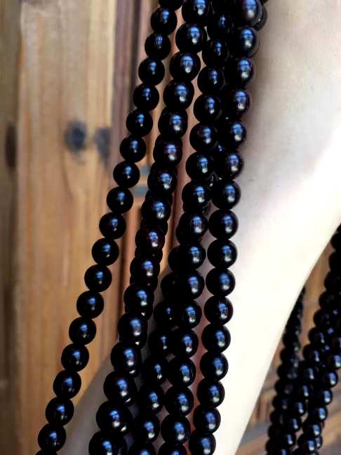 自然包浆黑珍珠小叶紫檀6mm108颗野生林老料细棕眼带金星完美品相