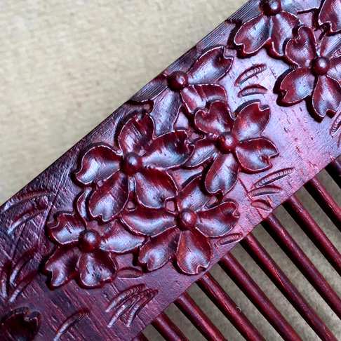 印度小叶紫檀精雕手工木梳丁香花梳