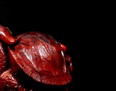 印度小叶紫檀随型摆件【龙龟】高油密火焰纹老料手工艺品