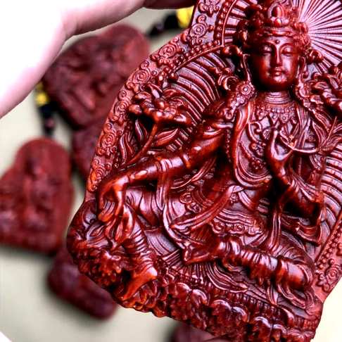 印度小叶紫檀绿度母观音手把件精细雕刻完美品质