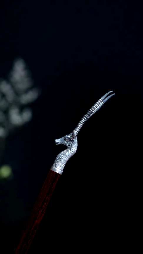 羚羊茶针,小叶紫檀+纯足银榫卯结构长20.5cm直径1.2cm重