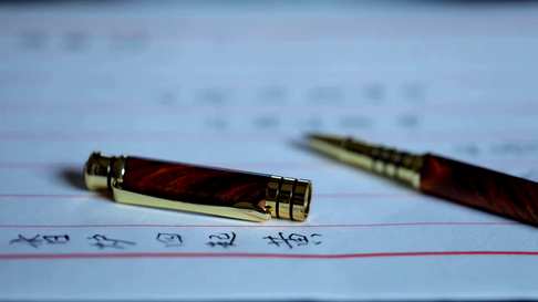 海南黄花梨丨签字笔,一笔两芯（钢笔芯与圆珠笔芯）可体验到两种