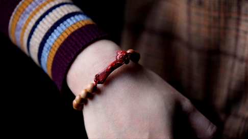 老山檀香佛珠手串0.8cm【如意】手链,温润有韵的老山檀香,如意带