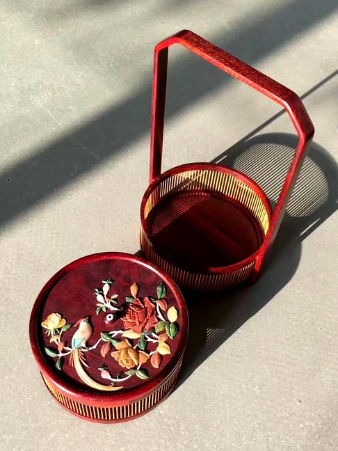 竹影系列『富贵长寿』圆提篮,多种传统工艺匠心打造,取丝竹之雅韵
