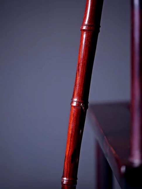小叶紫檀【知足】手杖,纯手工雕刻,蝉伏竹节之上,知足常乐,一鸣惊