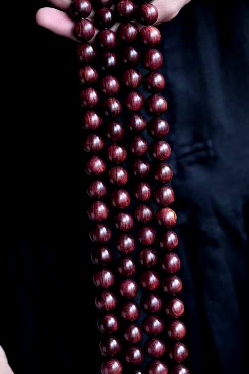 【5574】收藏级紫油梨海黄老料108颗15mm念珠墨线丰富纹理清晰降