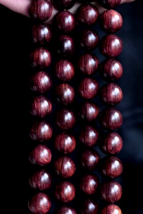 【5574】收藏级紫油梨海黄老料108颗15mm念珠墨线丰富纹理清晰降