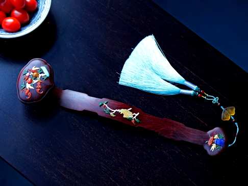 小叶紫檀百宝嵌『福寿如意』,如意样式典雅,制作规整,百宝装饰工