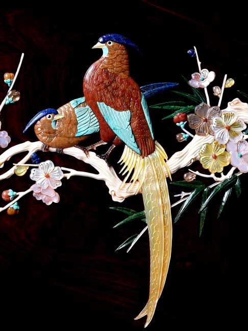 小叶紫檀『富贵长寿』首饰盒,嵌各式宝石花卉绶带鸟纹饰,盒内精选