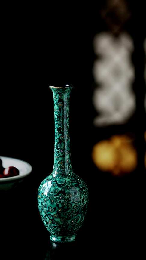 孔雀绿大漆|净瓶,承循传统非遗工艺,逐层髤饰打磨,纹理奇美,色华