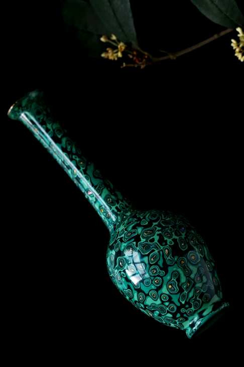 孔雀绿大漆|净瓶,承循传统非遗工艺,逐层髤饰打磨,纹理奇美,色华