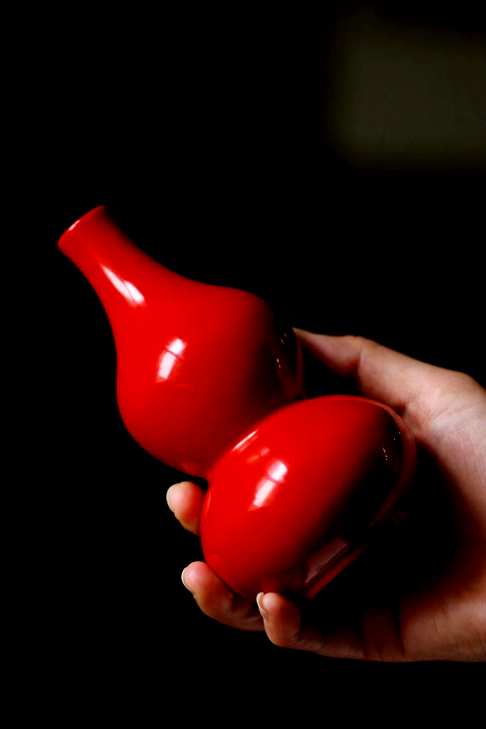 朱砂红大漆葫芦瓶