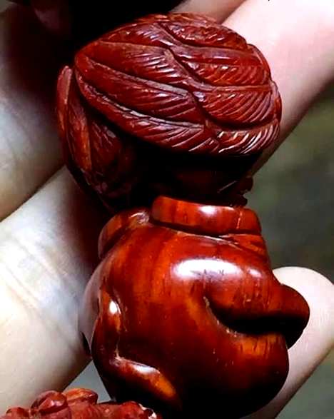 “十二生肖”雕刻珠印度小叶紫檀20mm鸡血红通透泥料高油高密
