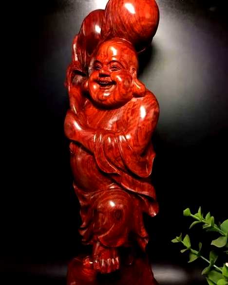 小叶紫檀“福寿弥勒佛” 精选鸡血红水波料 整料实心雕刻