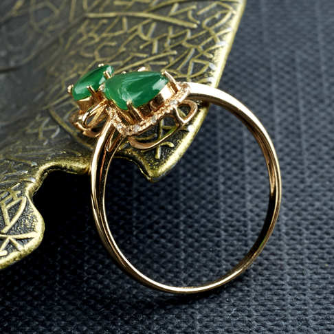 金镶钻冰种满绿翡翠猫戒指-翡翠-冰种-B150816E19017
