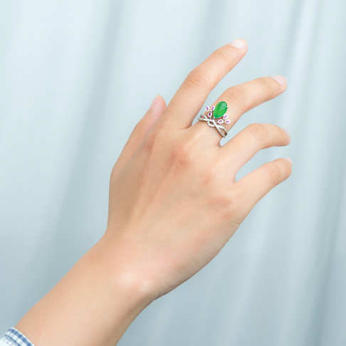 冰种翠绿翡翠戒指-翡翠-冰种-E15BR19D01001