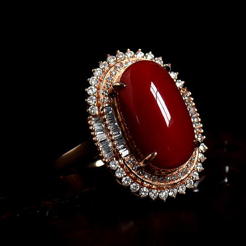 金镶钻阿卡牛血红珊瑚戒指--红珊瑚-阿卡-A100217A19032