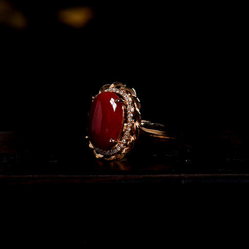 金镶钻阿卡牛血红珊瑚戒指--红珊瑚-阿卡-A100217A19043