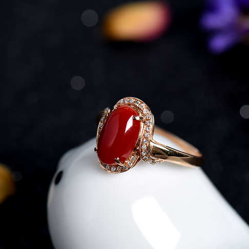 金镶钻红珊瑚戒指--红珊瑚-阿卡-A100516G21013