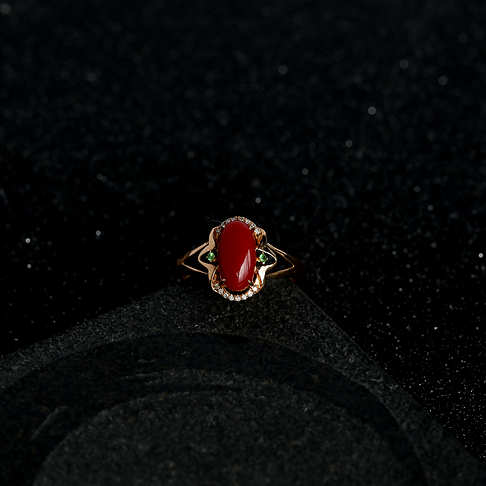 金镶钻阿卡红珊瑚戒指--红珊瑚-阿卡-A100516H18072