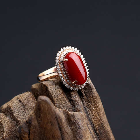 金镶钻阿卡深红珊瑚戒指--红珊瑚-阿卡-B100217D14017