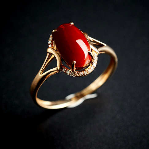 镶钻阿卡红珊瑚戒指--红珊瑚-阿卡-B100516G14005