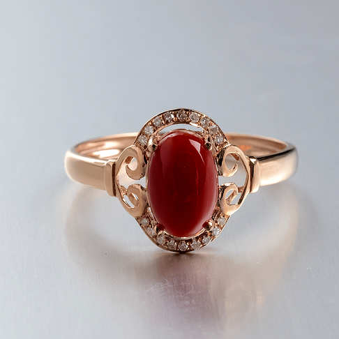 金镶钻红珊瑚戒指--红珊瑚-阿卡-B100616G21006