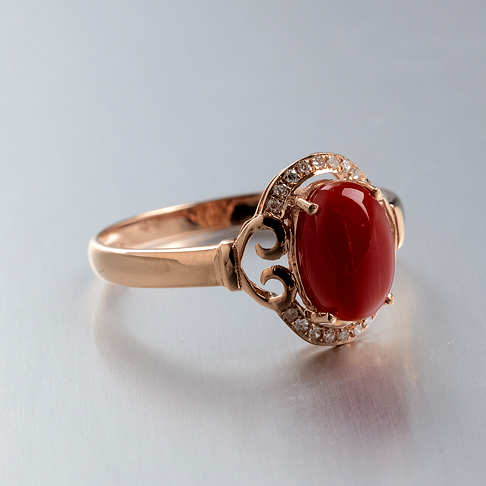 金镶钻红珊瑚戒指--红珊瑚-阿卡-B100616G21006