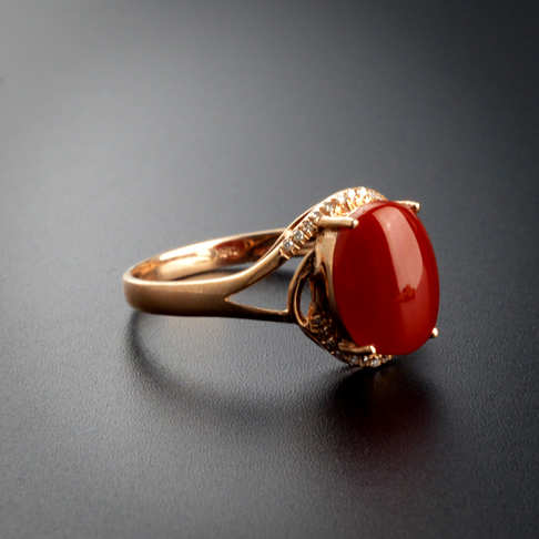 金镶钻红珊瑚戒指--红珊瑚-阿卡-B100616G24004