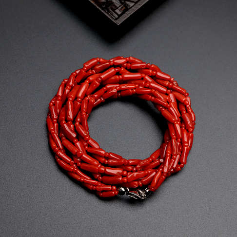 沙丁红珊瑚三股圆珠项链--红珊瑚-沙丁-B101516K09003