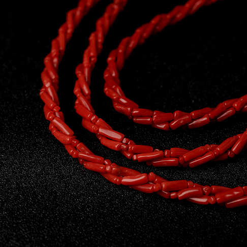 沙丁朱红珊瑚三股链两件套装--红珊瑚-沙丁-B101517B08005