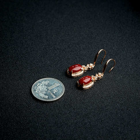 金镶钻阿卡黑红珊瑚耳环--红珊瑚-阿卡-B101517C27011