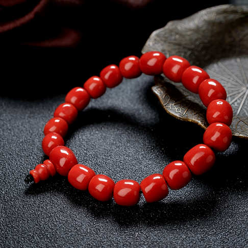 沙丁珊瑚桶珠单圈手串--红珊瑚-沙丁-B101519D16002