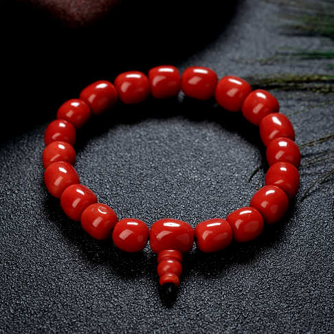 沙丁珊瑚桶珠单圈手串--红珊瑚-沙丁-B101519D16002