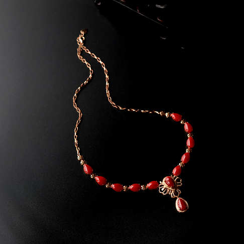 金镶钻阿卡牛血红珊瑚项链--红珊瑚-阿卡-B103416J17003