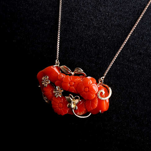 金镶阿卡红珊瑚梅花项链--红珊瑚-阿卡-B105316J06006