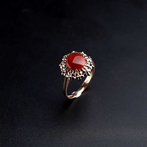 金镶阿卡红珊瑚戒指--红珊瑚-阿卡-B106816K29001