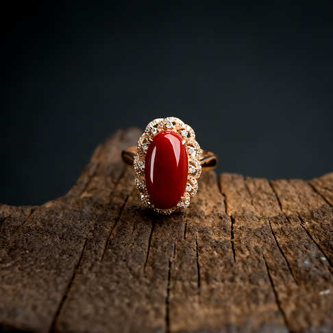 金镶钻阿卡深红珊瑚戒指--红珊瑚-阿卡-B107717C15007