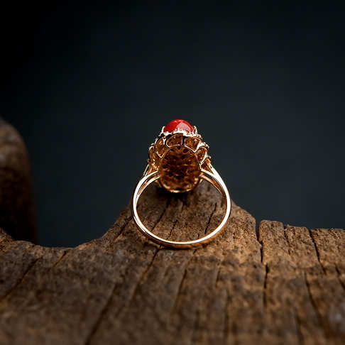 金镶钻阿卡深红珊瑚戒指--红珊瑚-阿卡-B107717C15007