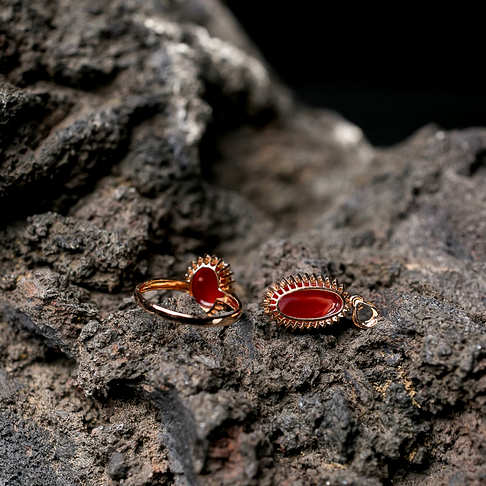 阿卡牛血红珊瑚戒指/吊坠套装(两件)--红珊瑚-阿卡-B107718A26001