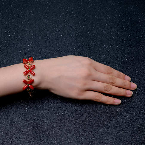 金镶钻阿卡珊瑚手链--红珊瑚-阿卡-B107917I30009