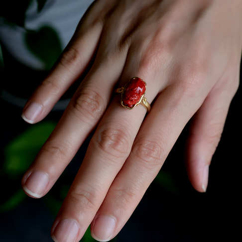 沙丁珊瑚貔貅戒指--红珊瑚-沙丁-B107919E20008