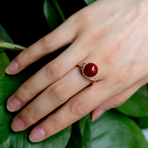 阿卡牛血红珊瑚圆珠戒指--红珊瑚-阿卡-B10S419E13006