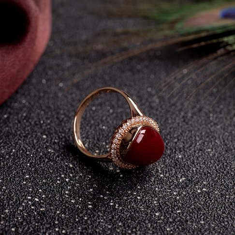 阿卡牛血红珊瑚戒指--红珊瑚-阿卡-F10DX22C29006